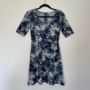 grey and blue floral skater dress